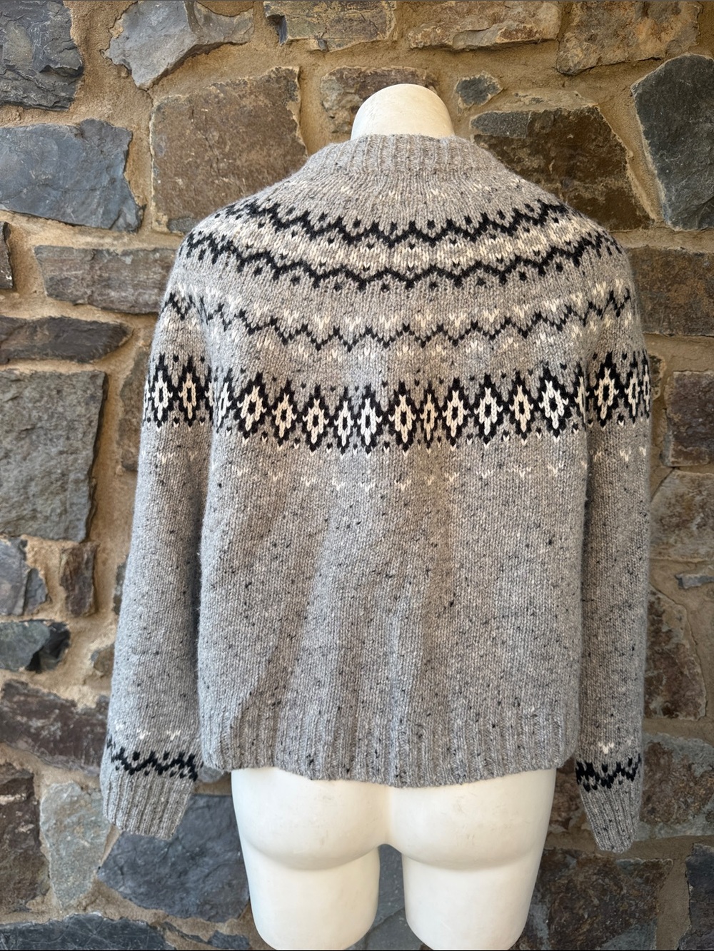 J. Crew NWT Wool Blend Fair Isle Button Up Cardigan Sweater in Gray Size Medium - Picture 4 of 6